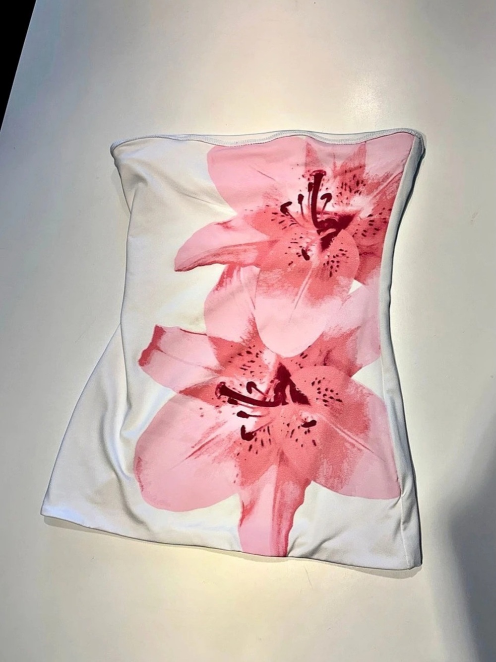 Forever 21 Floral tube top in White & Pink Size Medium Like New